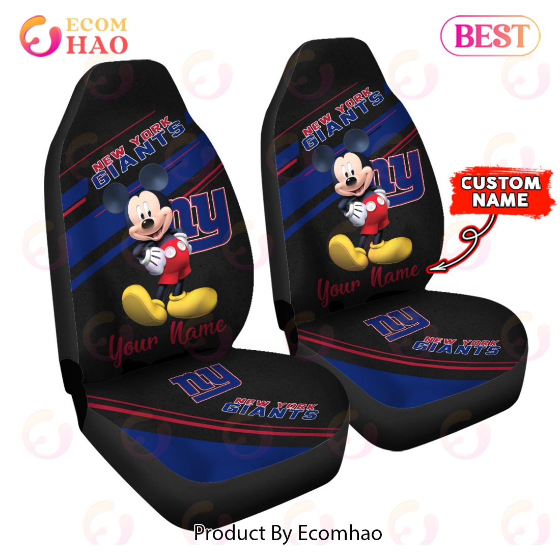 NFL New York Giants Custom Name Mickey Mouse Car Seat Covers