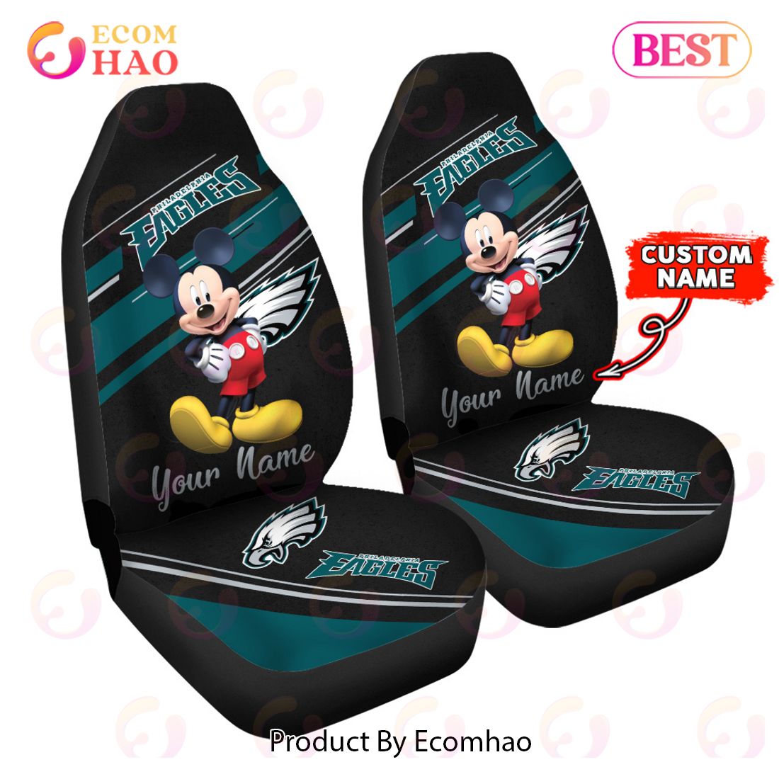 NFL Philadelphia Eagles Custom Name Mickey Mouse Car Seat Covers