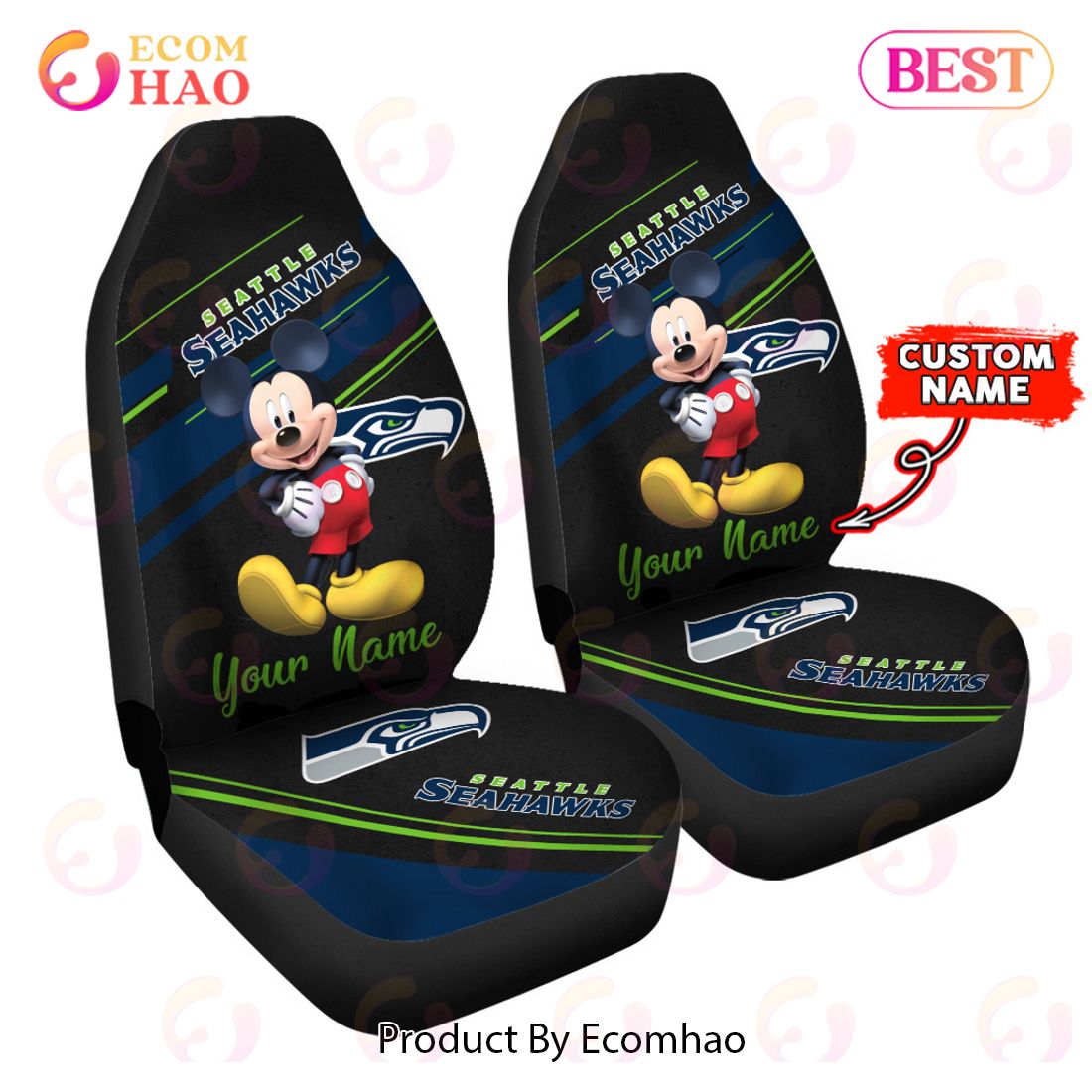 NFL Seattle Seahawks Custom Name Mickey Mouse Car Seat Covers