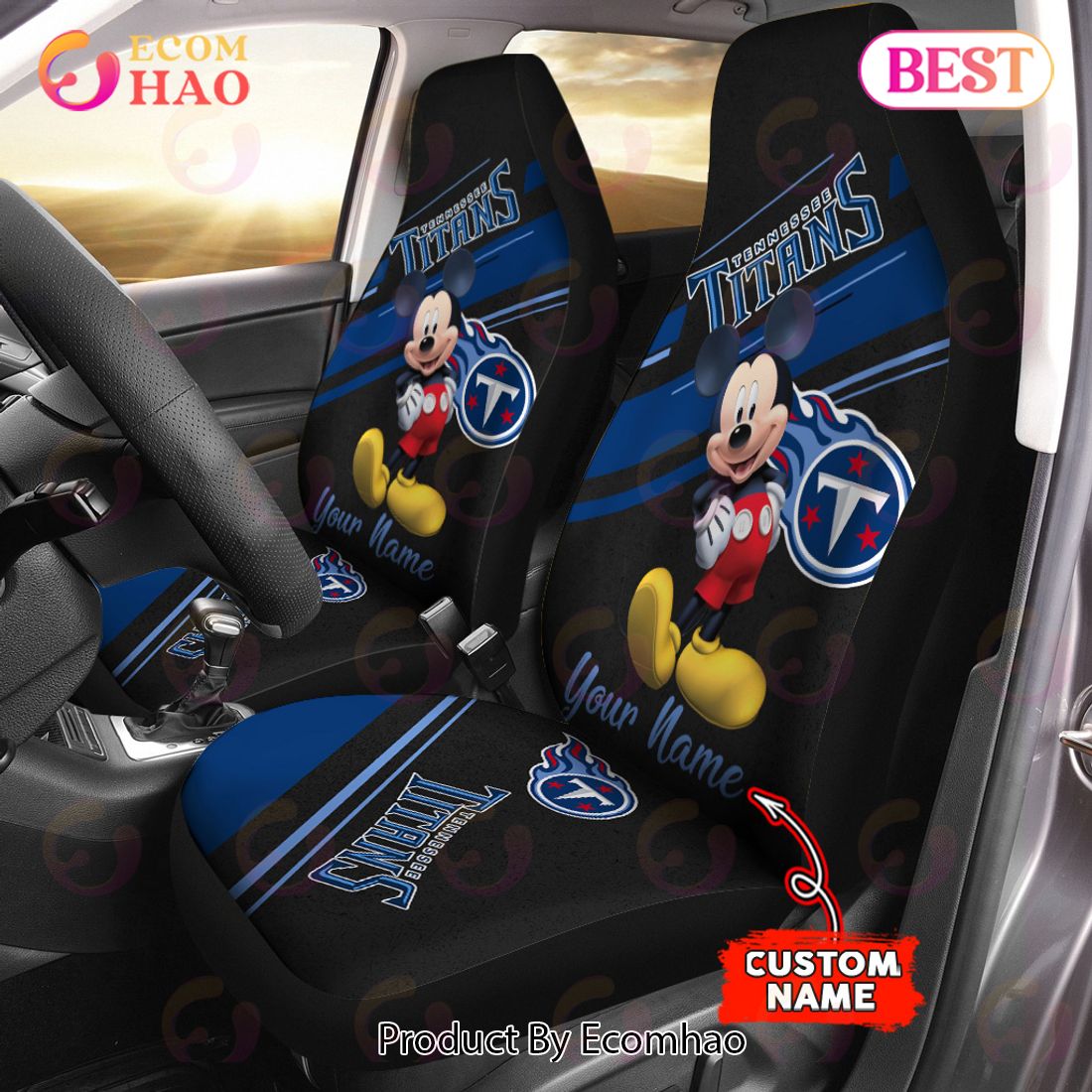 NFL Tennessee Titans Custom Name Mickey Mouse Car Seat Covers