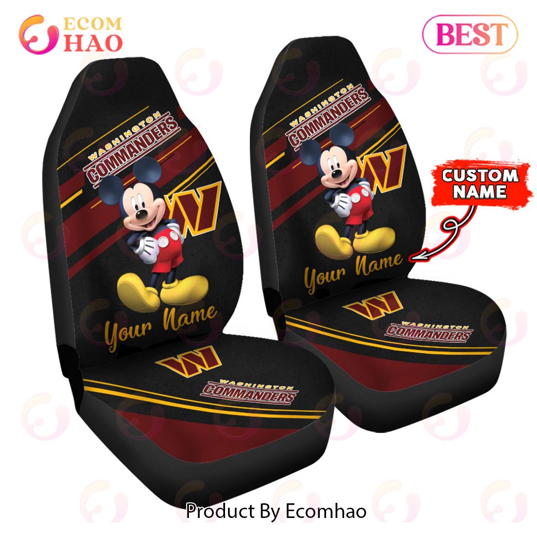 NFL Washington Commanders Custom Name Mickey Mouse Car Seat Covers