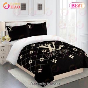 Comforter Sets Beautiful Beige And Black Louis Vuitton Bedding Set