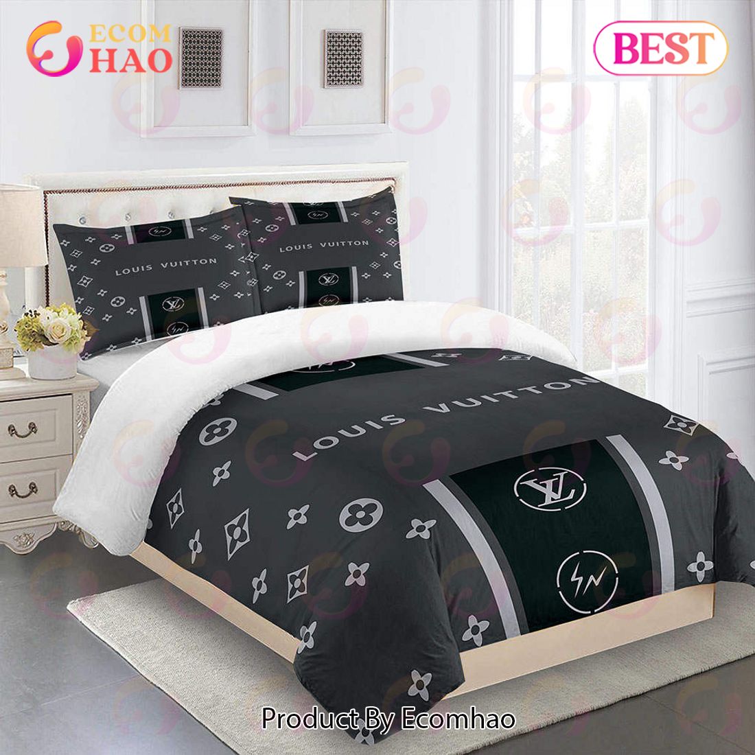 Comforter Sets Beautiful Beige And Black Louis Vuitton Bedding Set -  Ecomhao Store