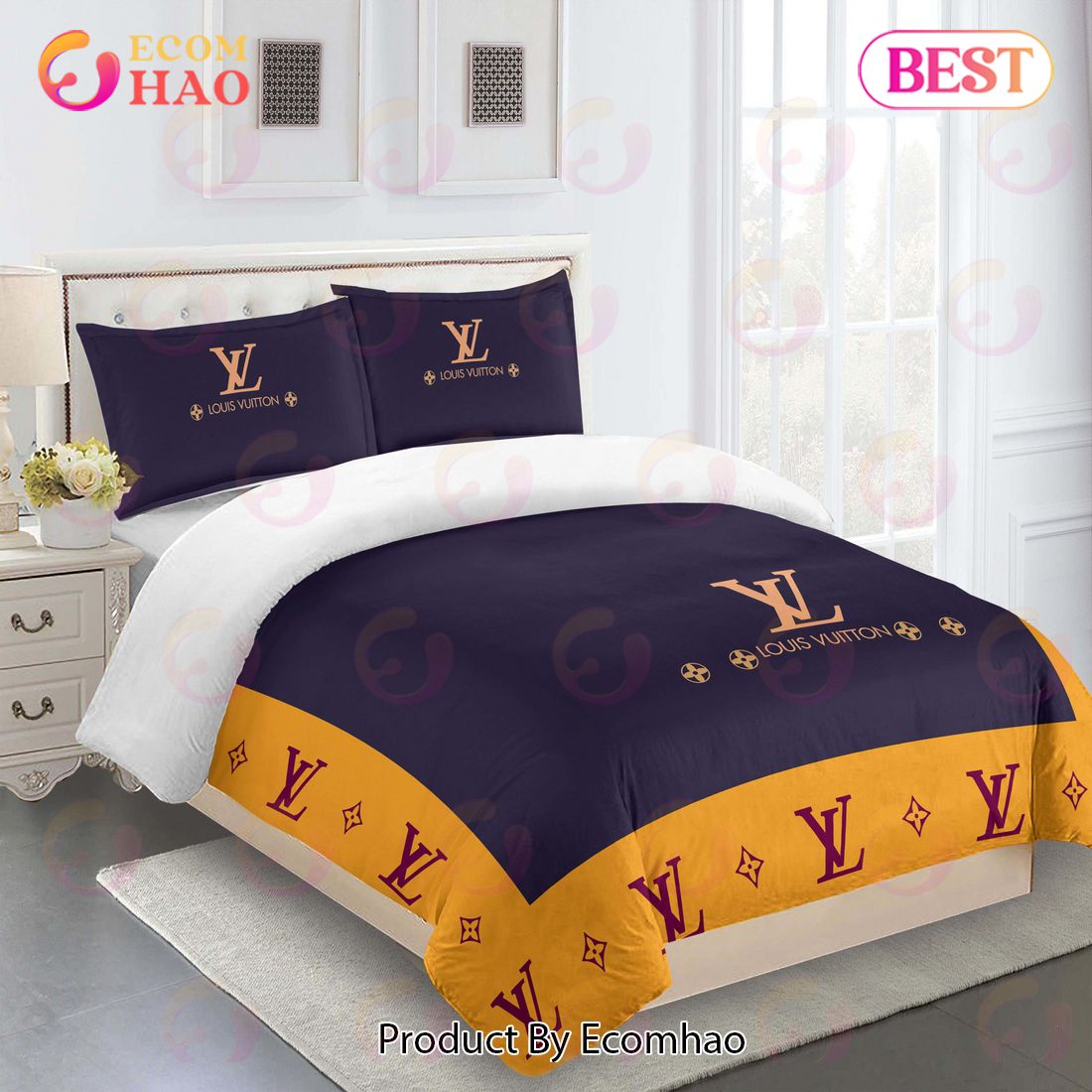 Comforter Sets Blue And Yellow Louis Vuitton Bedding Set Luxury Items