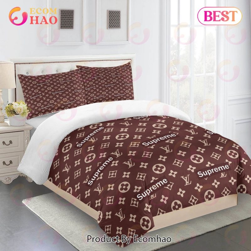 Comforter Sets Brown Supreme Logo Full Louis Vuitton Bedding Set