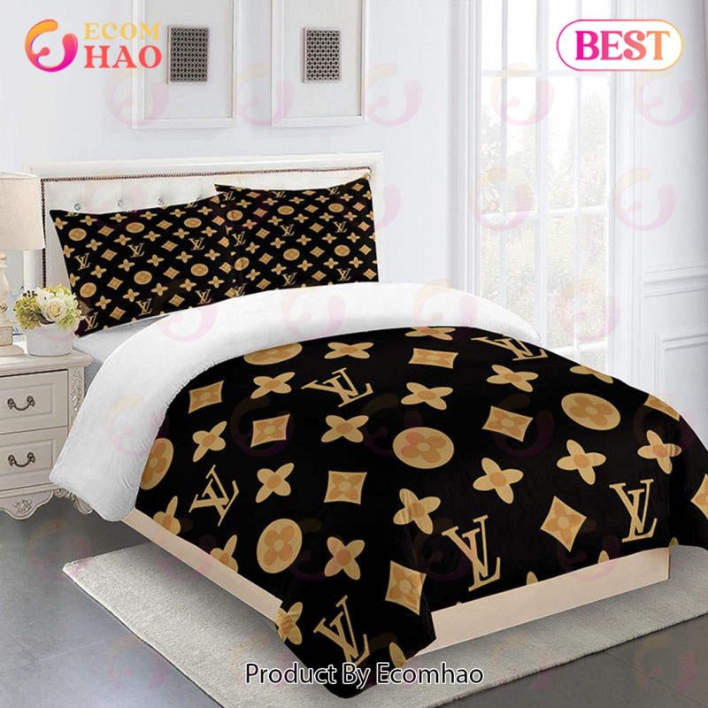 Comforter Sets Dark Beig And Black Full Louis Vuitton Bedding Set ...