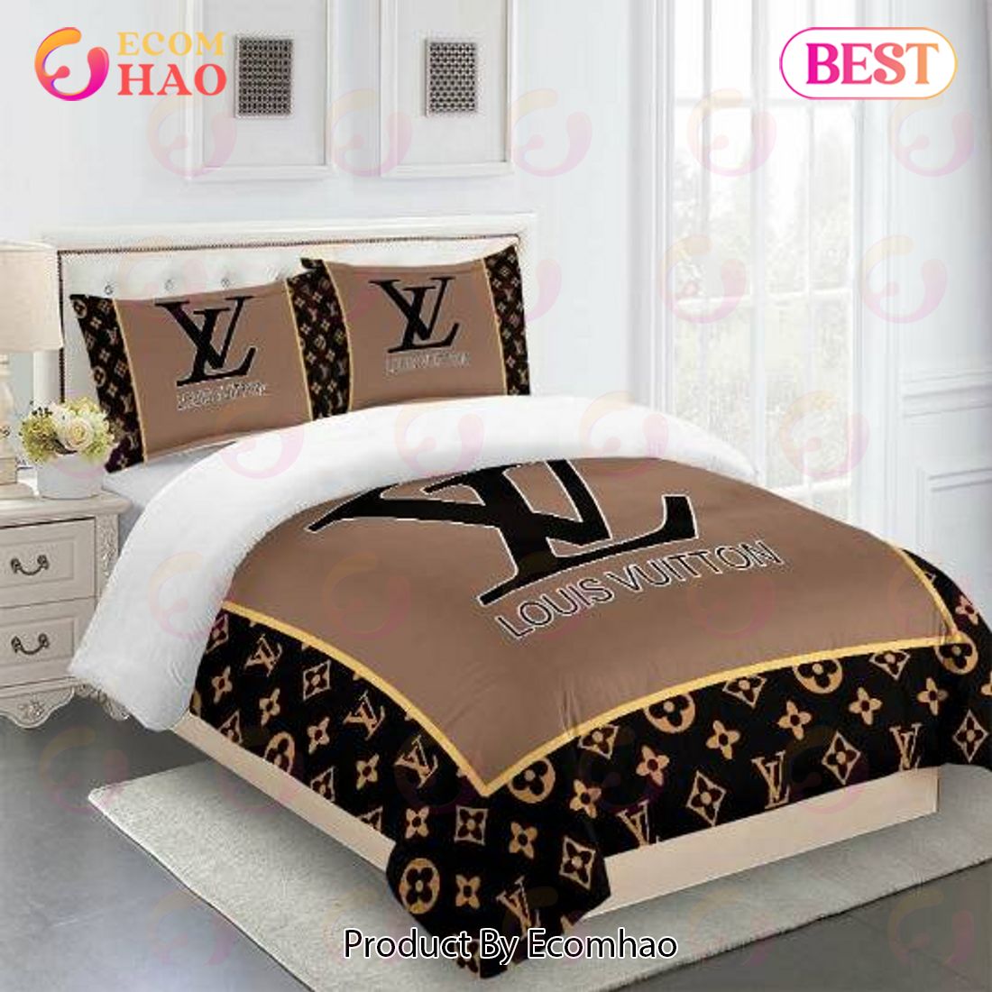 Comforter Sets Dark Beige Black Full Louis Vuitton Bedding Set - Ecomhao  Store