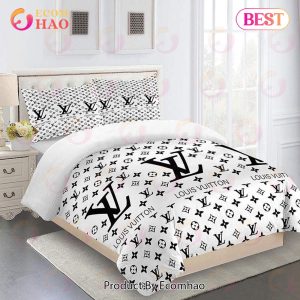 Comforter Sets Golden With And Black Logo Louis Vuitton Bedding Set