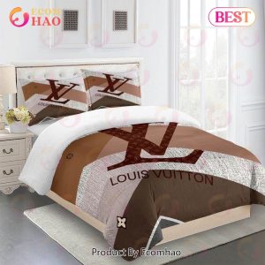 Comforter Sets Striped Beige Logo Full Louis Vuitton Bedding Set