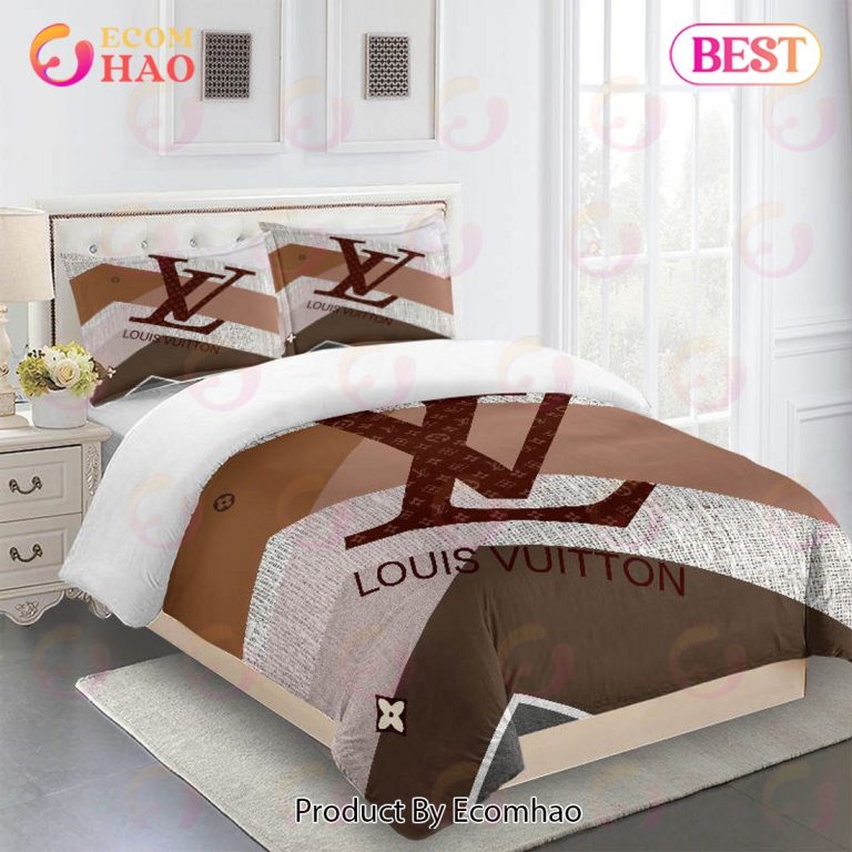 Comforter Sets Striped Beige Logo Full Louis Vuitton Bedding Set Ecomhao Store 9371