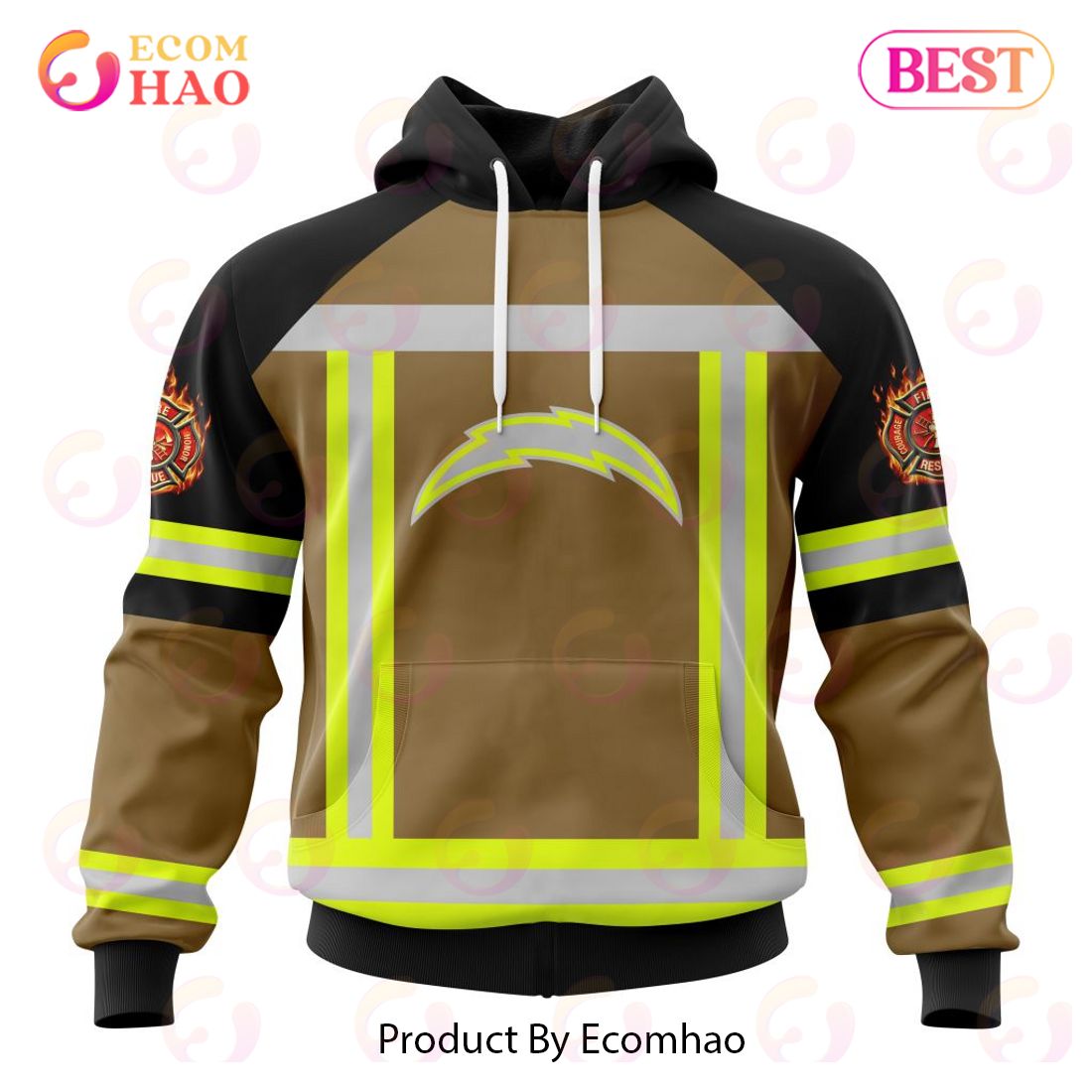 NFL Los Angeles Chargers Special Firefighter Uniform Design 3D Hoodie