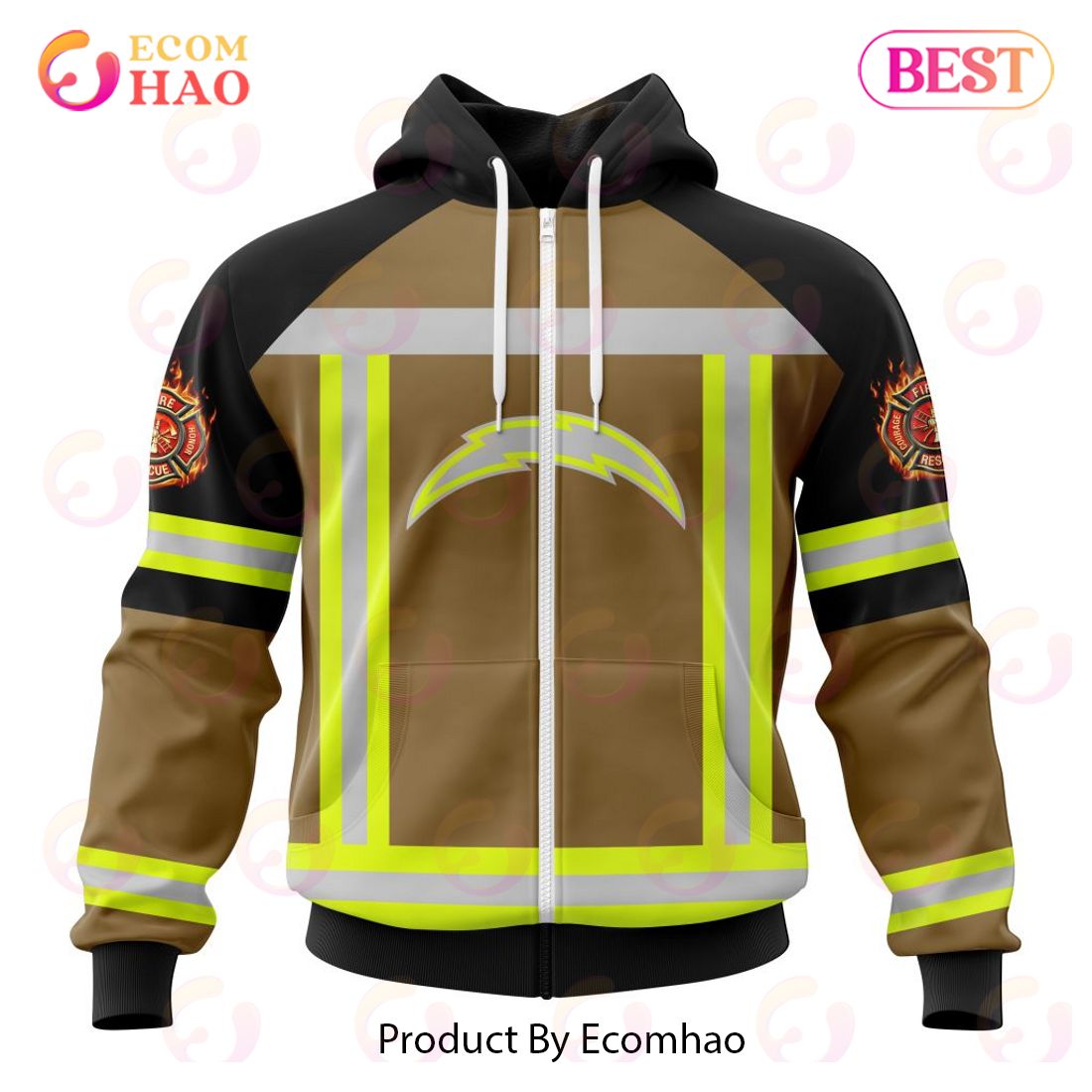 NFL Los Angeles Chargers Special Firefighter Uniform Design 3D Hoodie