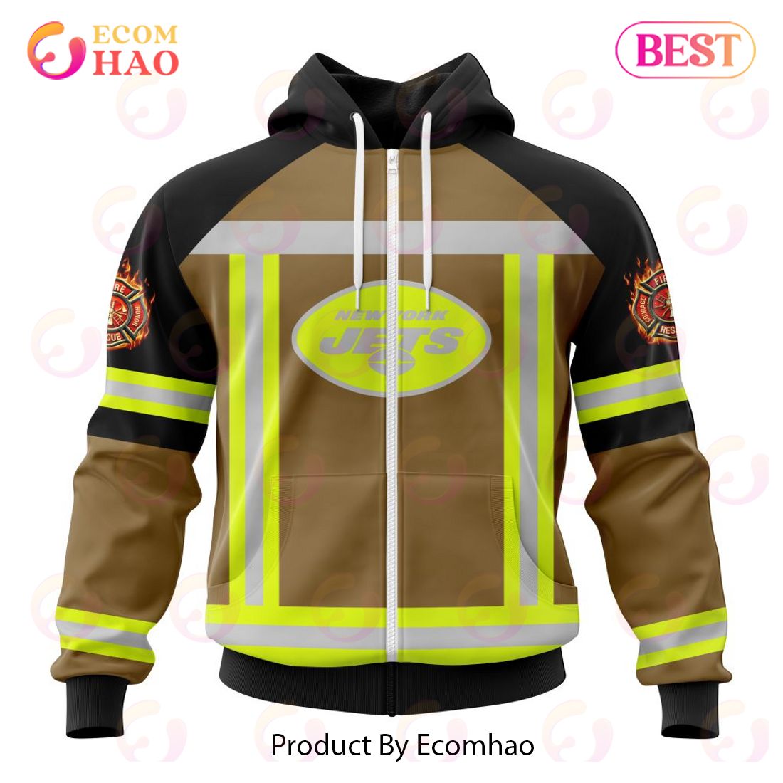 NFL New York Jets Special Firefighter Uniform Design 3D Hoodie