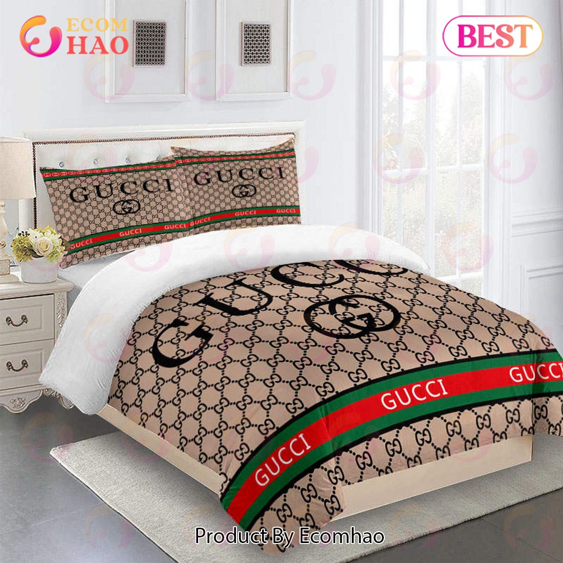 Gucci Bedding Set Beig Brown Red Green Luxury Bed Sheets Luxury Items