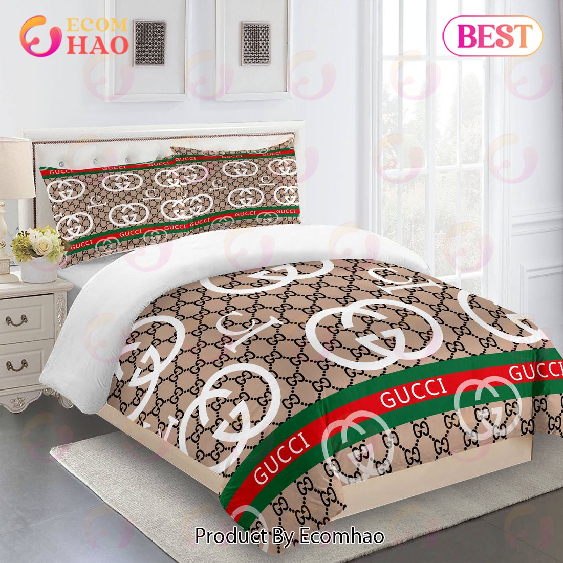 Gucci Bedding Set Beige Green Red Luxury Bed Sheets Luxury Items