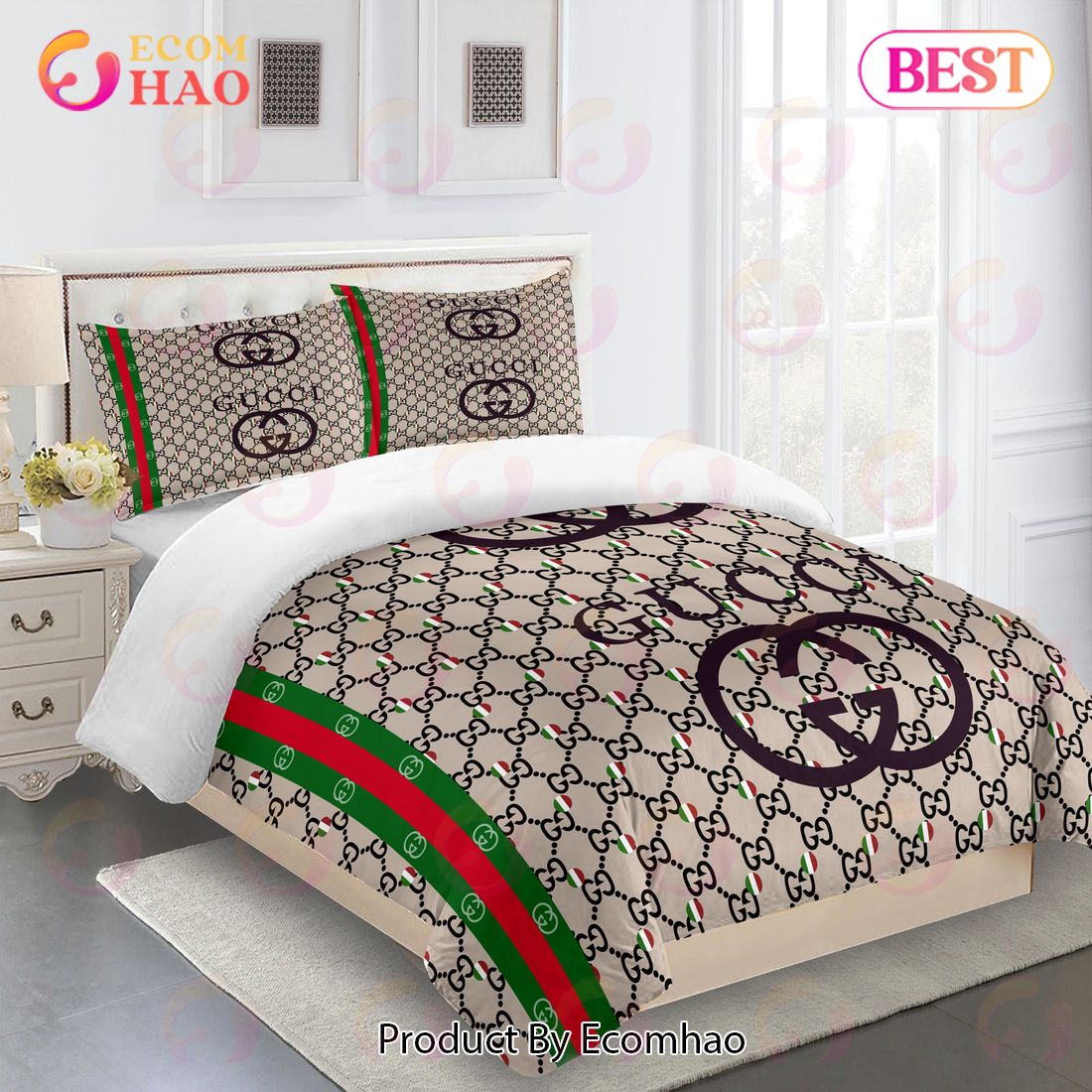 Gucci Bedding Set Beige Red Gree Luxury Bed Sheets Luxury Items