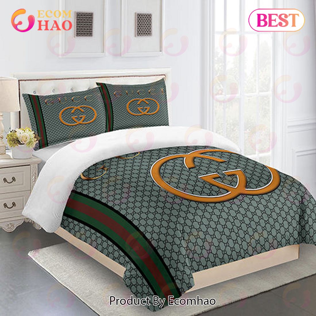 Gucci Bedding Set Gray Gold Green Red Luxury Bed Sheets Luxury Items