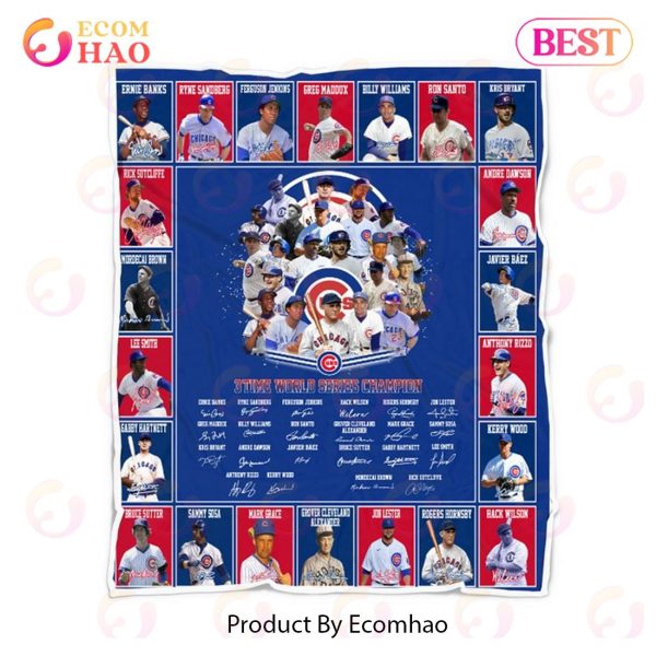 MLB Chicago Cubs 3 Time World Series Champion Quilt, Fleece Blanket, Sherpa Fleece Blanket