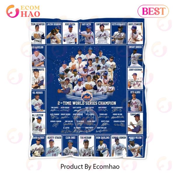 MLB New York Mets 2-Time World Series Champion Quilt, Fleece Blanket, Sherpa Fleece Blanket