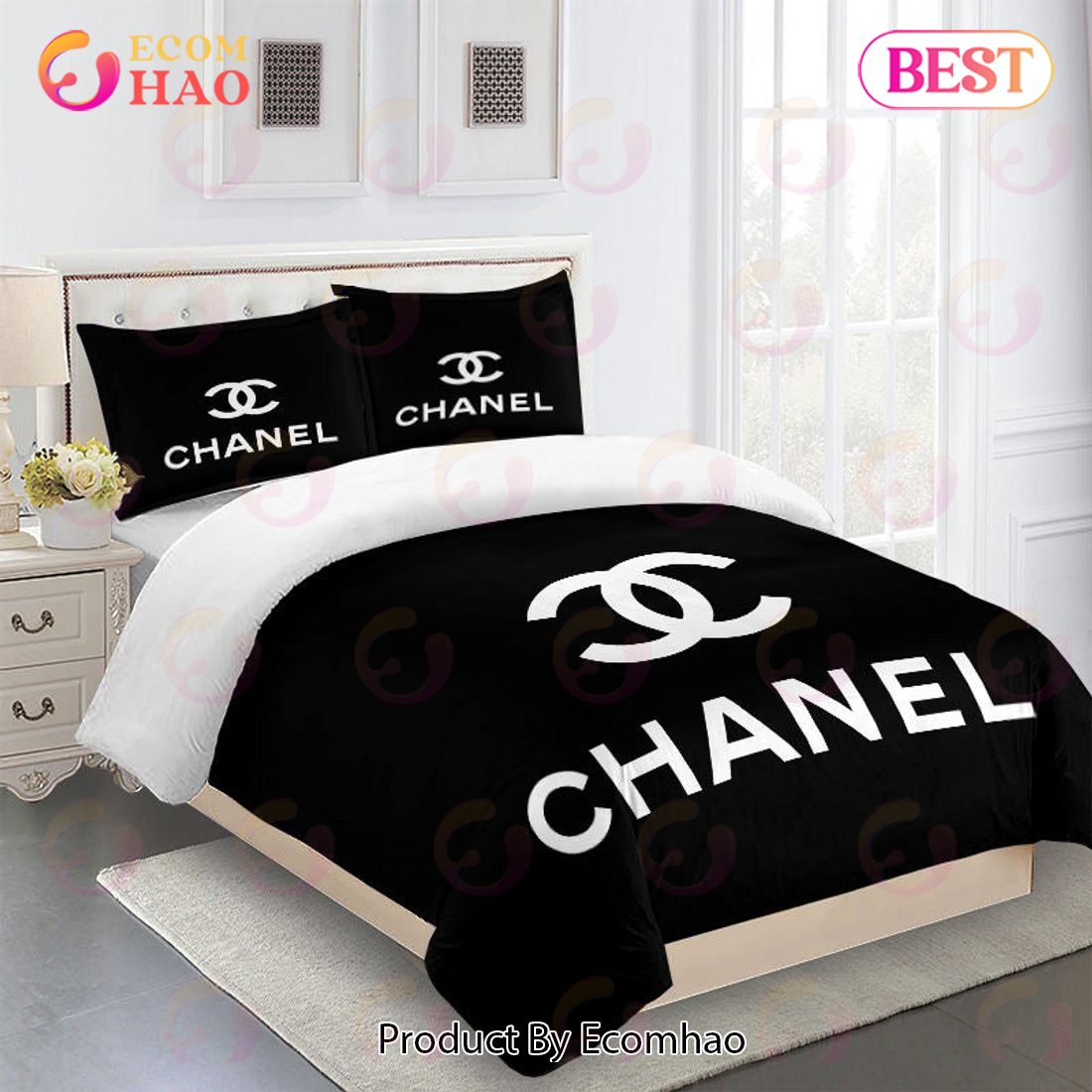 Chanel Comforter Set Designer Dark Black And White Duvet Cover Bedding Sets  - Ecomhao Store