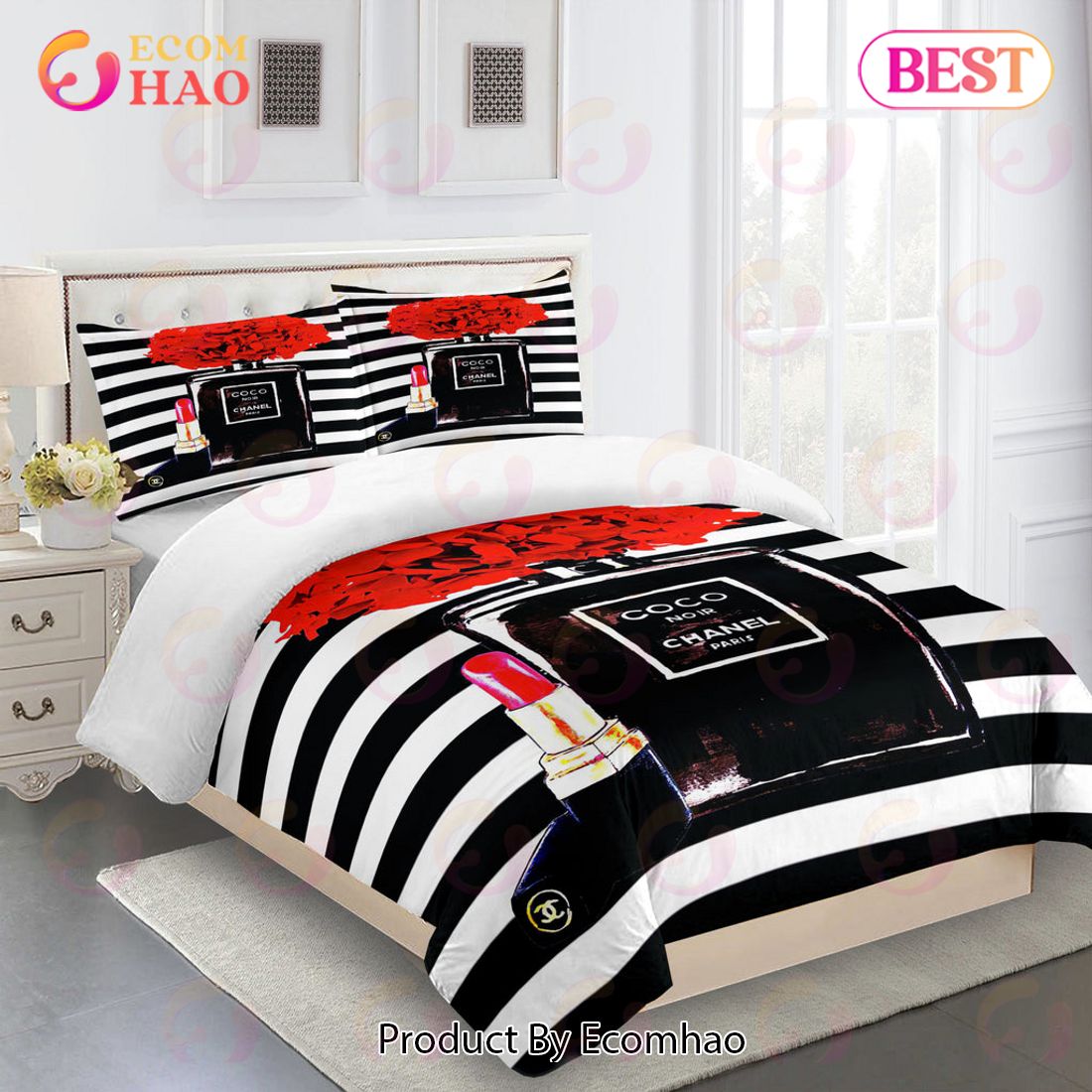 Chanel Comforter Set Designer Red And Black Duvet Cover Bedding Sets -  Ecomhao Store