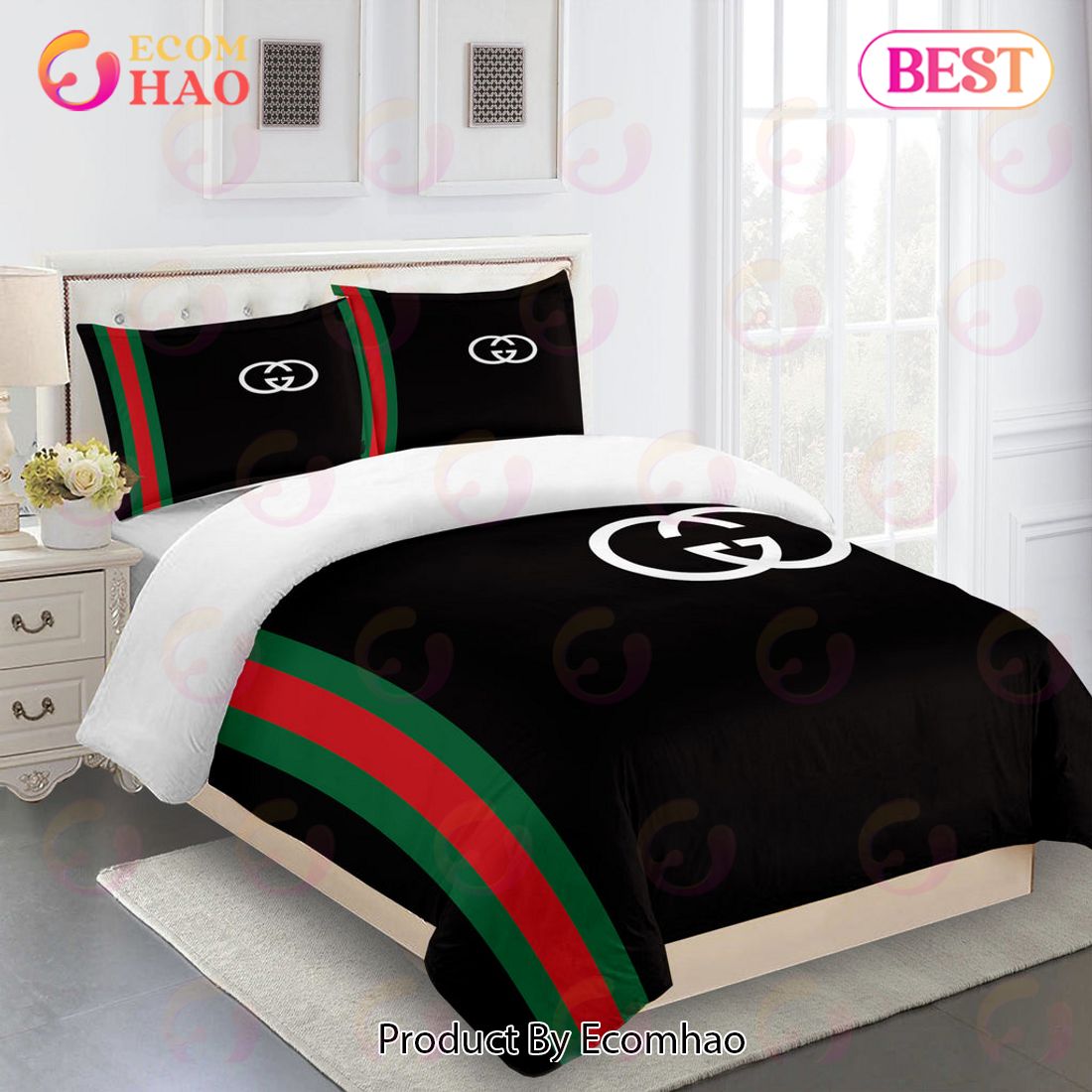 Gucci Bedding Set Black Red Gree Luxury Duvet Cover Bedding Sets - Ecomhao  Store