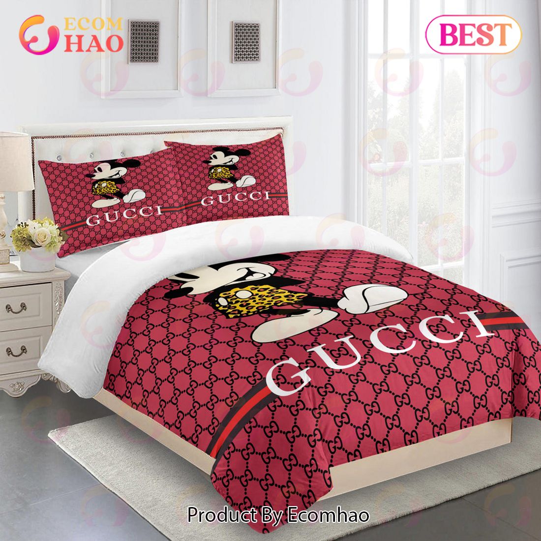 Gucci Bedding Set Red Micky Mouse Luxury Duvet Cover Bedding Sets Luxury Items