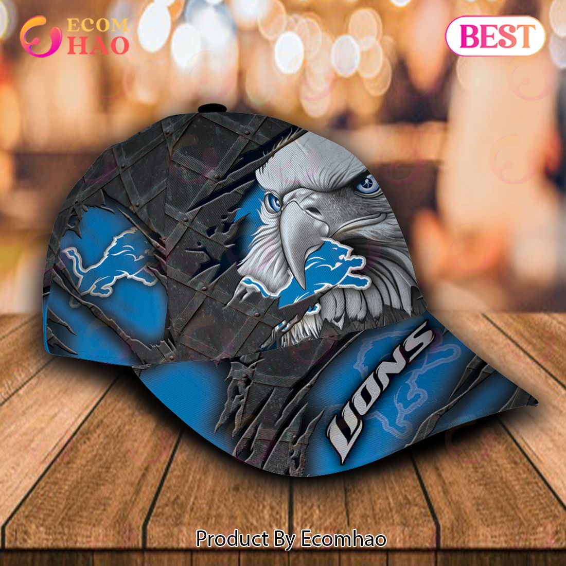 NFL Detroit Lions Special Eagle Bird Design Cap Custom Name