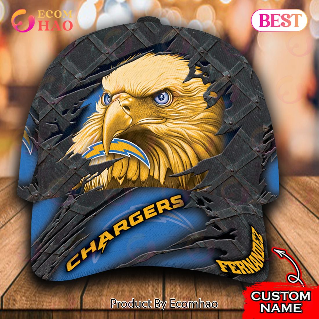 NFL Los Angeles Chargers Special Eagle Bird Design Cap Custom Name