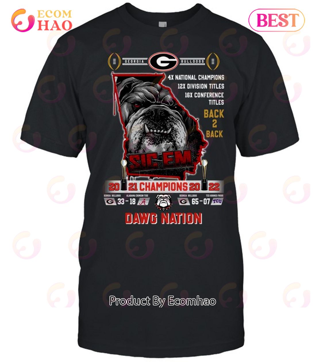 Georgia Bulldogs Back 2 Back 2021 – 2022 Champions Dawg Nation T-Shirt