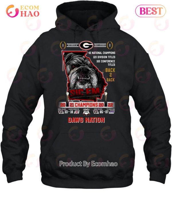 Georgia Bulldogs Back 2 Back 2021 – 2022 Champions Dawg Nation T-Shirt