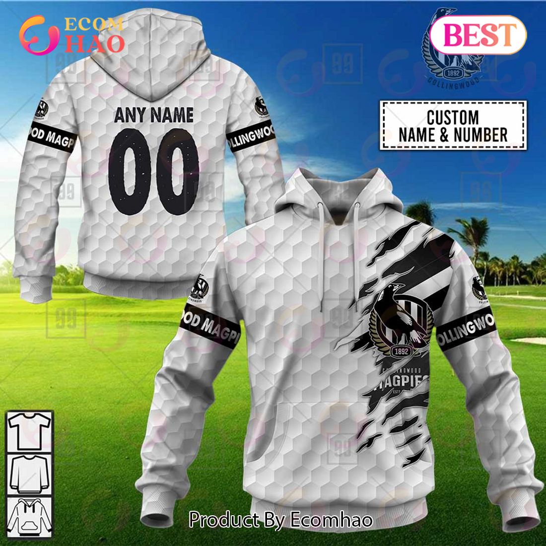 Personalized Golf AFL Collingwood Magpies 3D Hoodie