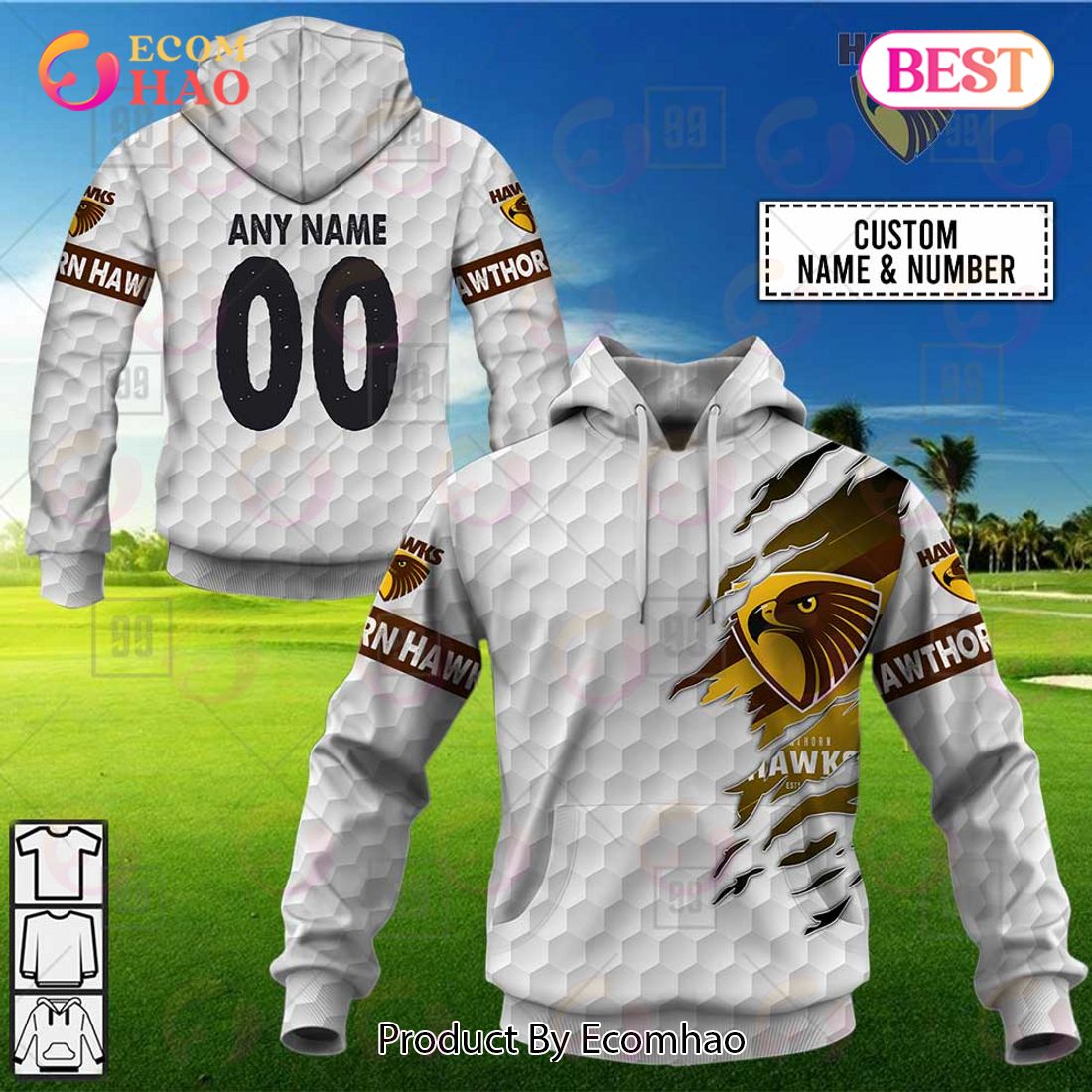 Personalized Golf AFL Hawthorn Hawks 3D Hoodie