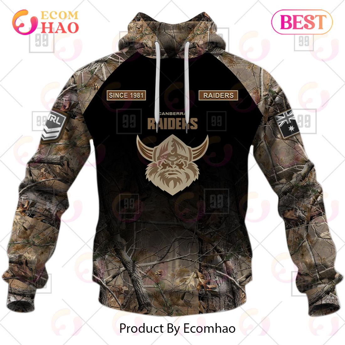 Personalized NRL Canberra Raiders Camouflage 3D Hoodie