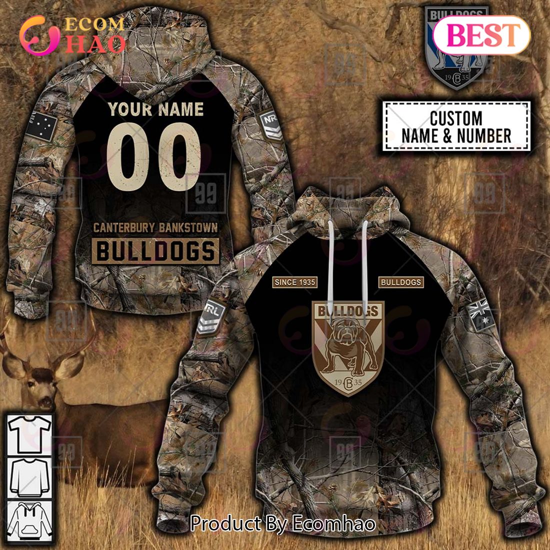 Personalized NRL Canterbury Bankstown Bulldogs Camouflage 3D Hoodie