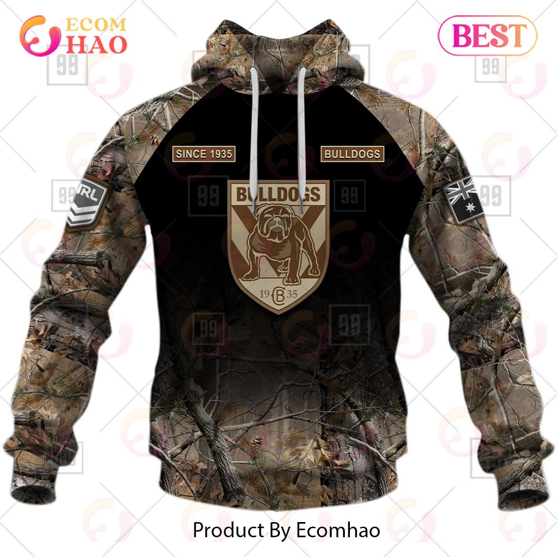 Personalized NRL Canterbury Bankstown Bulldogs Camouflage 3D Hoodie