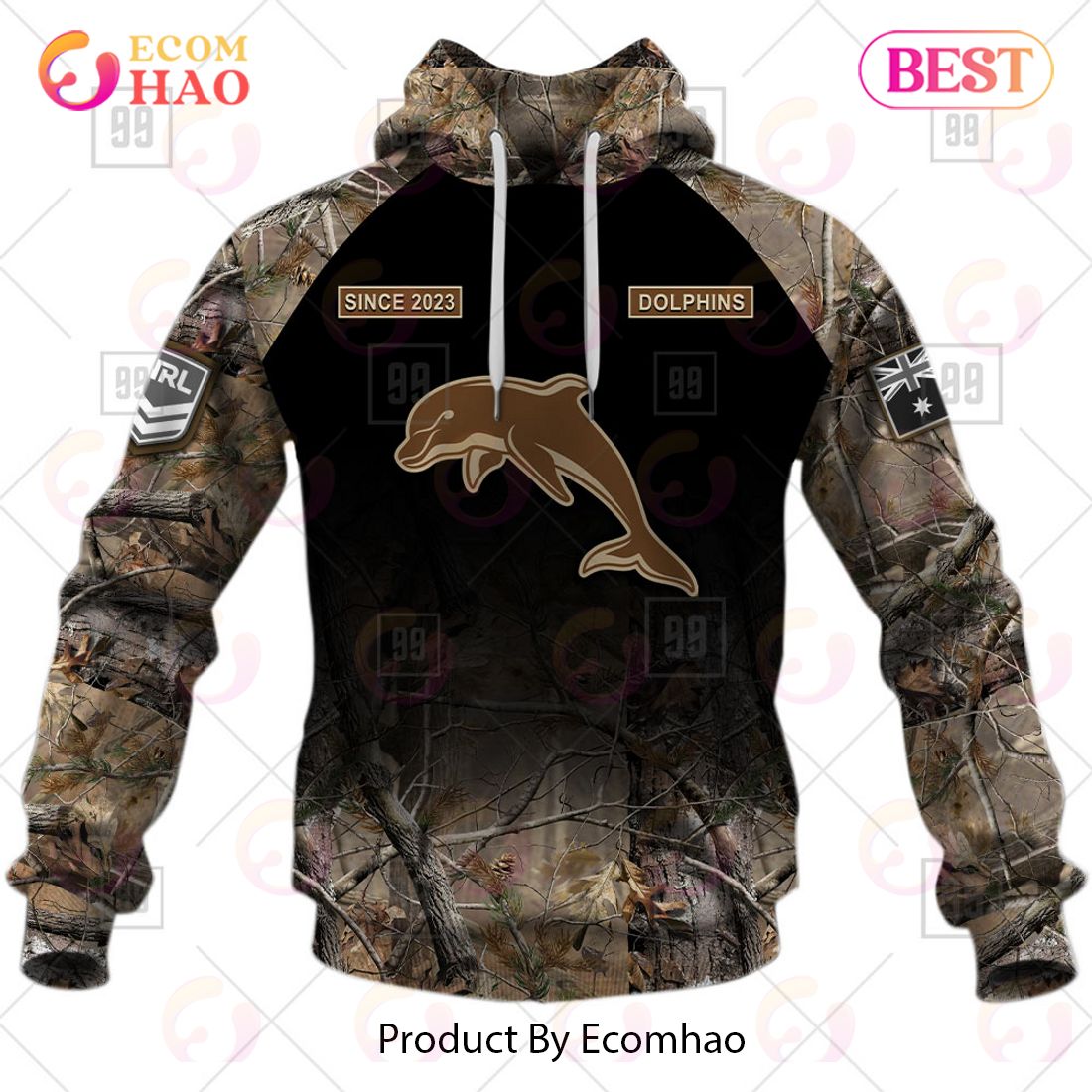 Personalized NRL Dolphins Camouflage 3D Hoodie