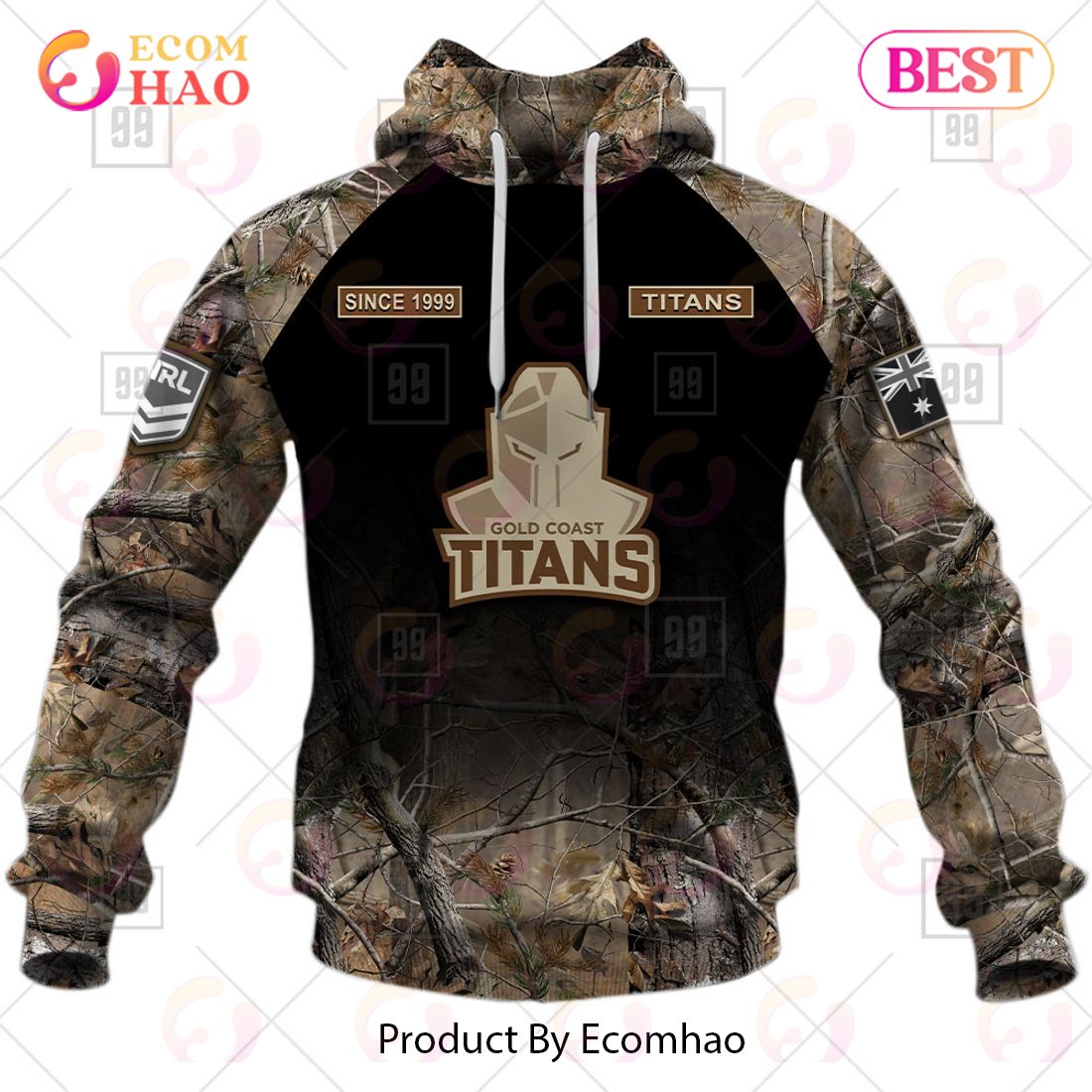 Personalized NRL Gold Coast Titans Camouflage 3D Hoodie