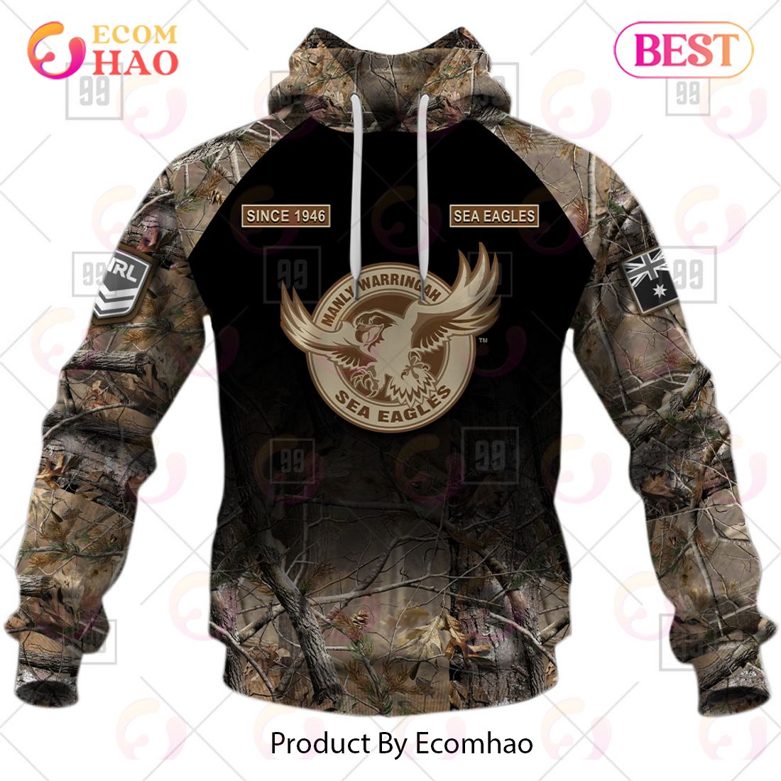 Personalized NRL Manly Warringah Sea Eagles Camouflage 3D Hoodie