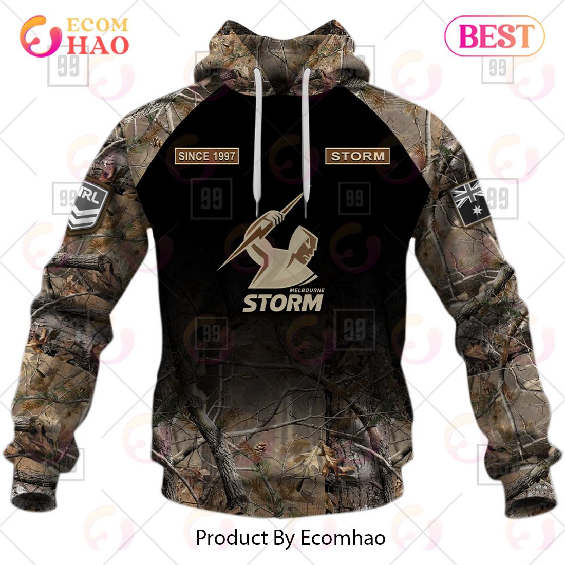 Personalized NRL Melbourne Storm Camouflage 3D Hoodie