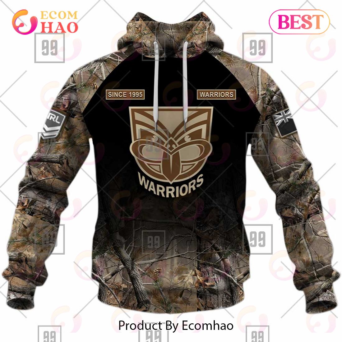 Personalized NRL New Zealand Warriors Camouflage 3D Hoodie