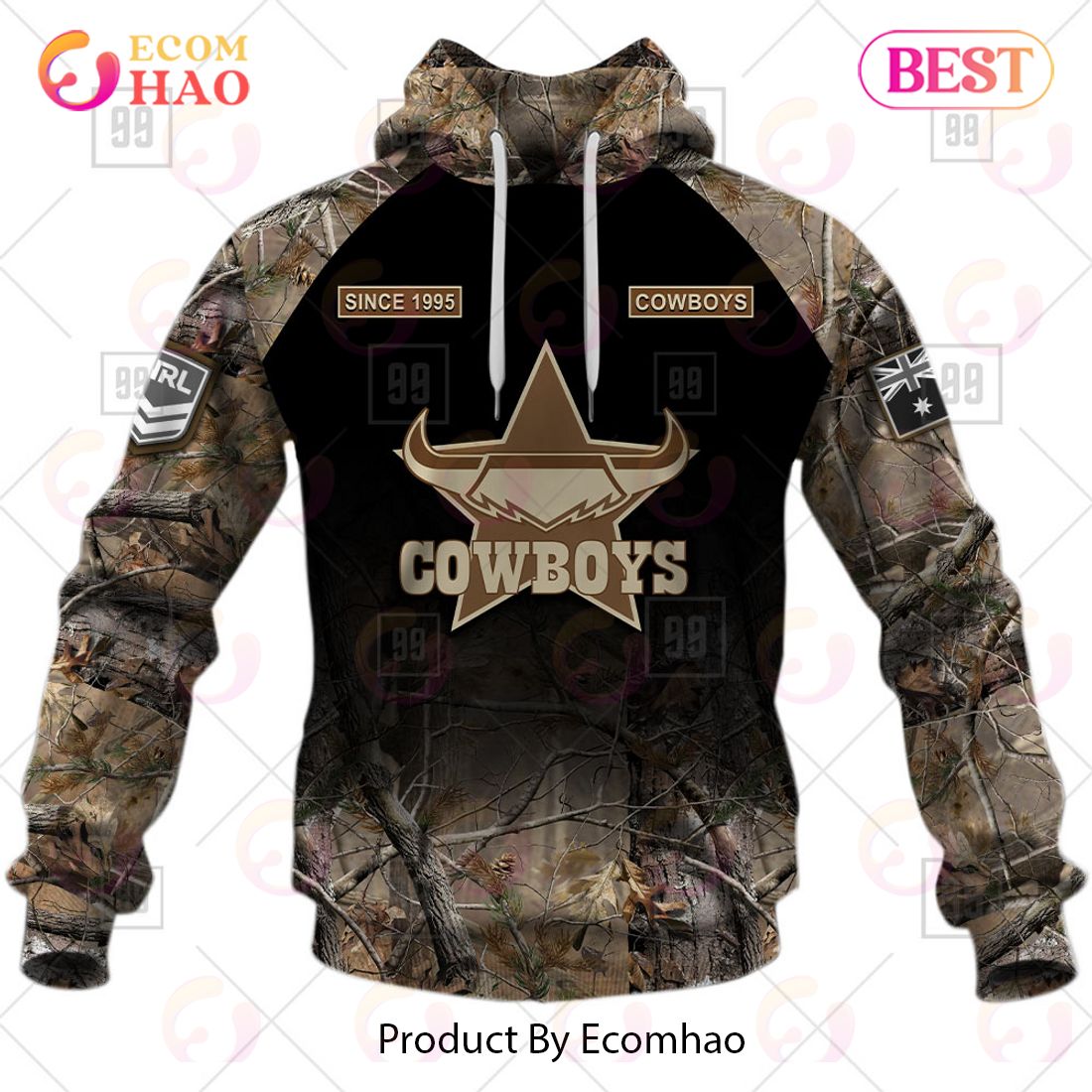 Personalized NRL North Queensland Cowboys Camouflage 3D Hoodie