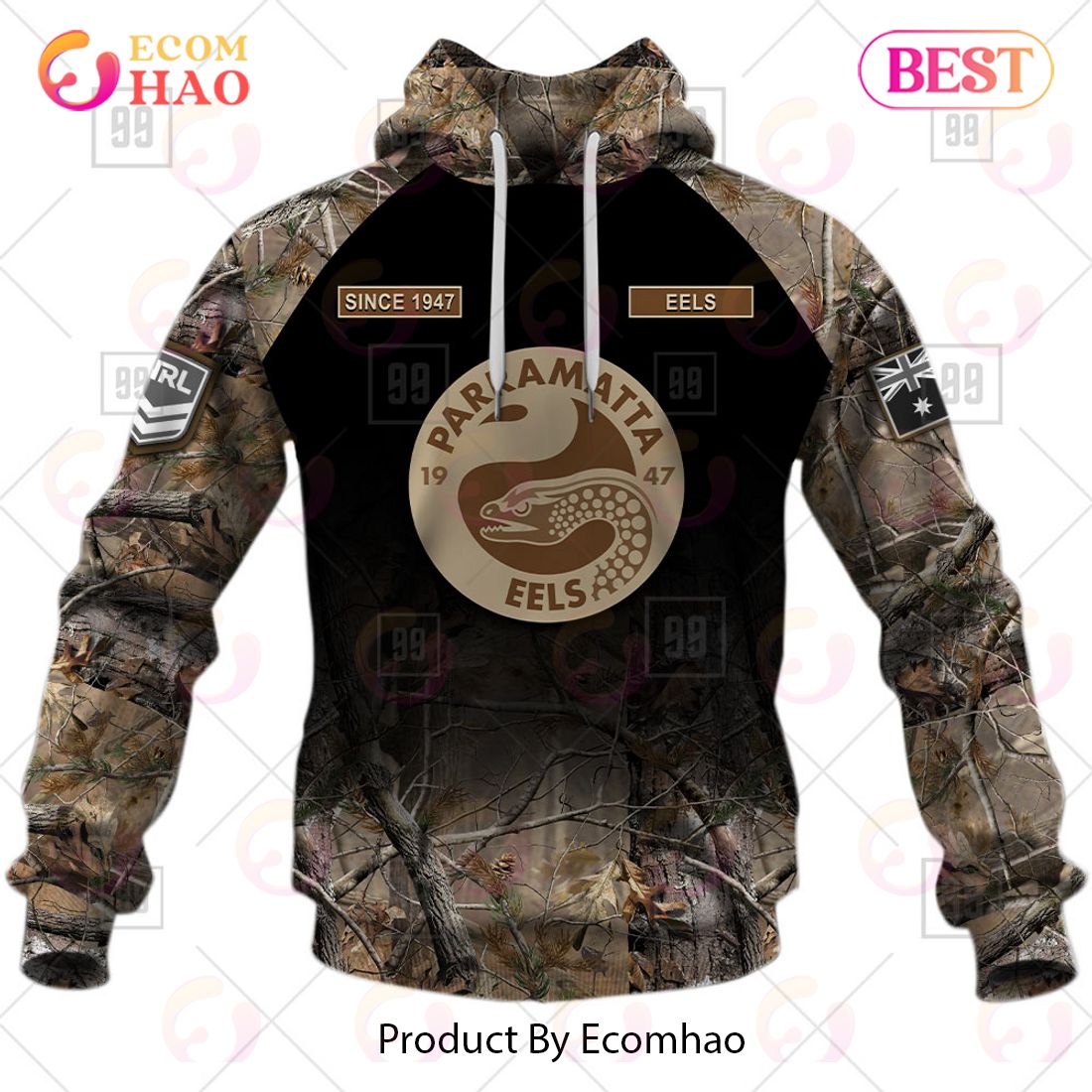 Personalized NRL Parramatta Eels Camouflage 3D Hoodie