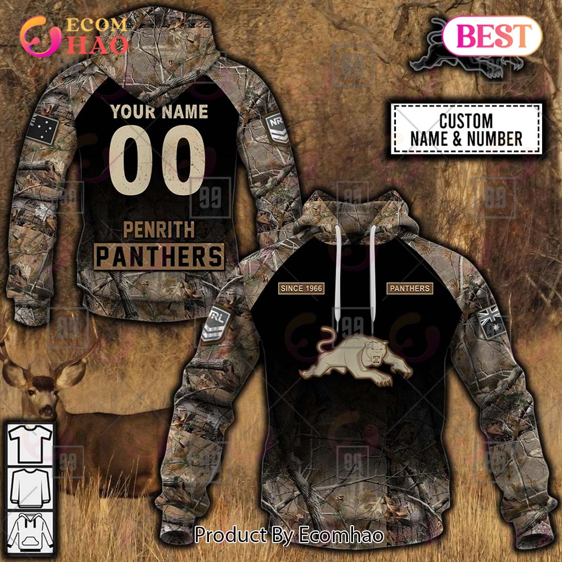 Personalized NRL Penrith Panther Camouflage 3D Hoodie