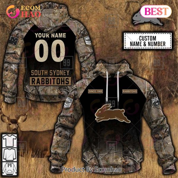 Personalized NRL South Sydney Rabbitohs Camouflage 3D Hoodie