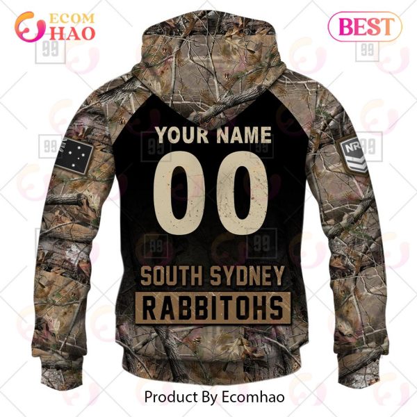 Personalized NRL South Sydney Rabbitohs Camouflage 3D Hoodie