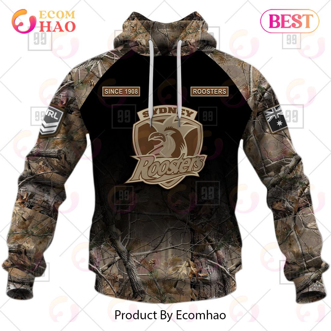 Personalized NRL Sydney Roosters Camouflage 3D Hoodie