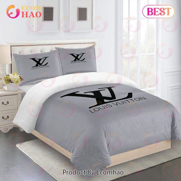 Louis Vuitton Comforter Set Gray Logo Black Duvet Cover Bedding Sets