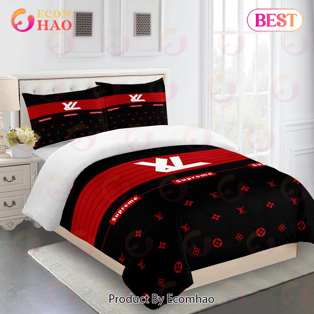 Louis Vuitton Comforter Set Red And Black Duvet Cover Bedding Sets