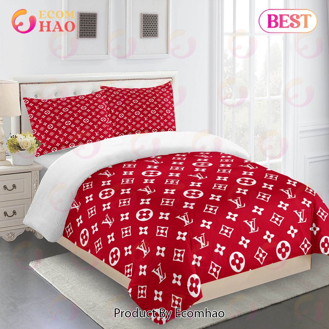 Louis Vuitton Comforter Set Red White Supreme Duvet Cover Bedding Sets